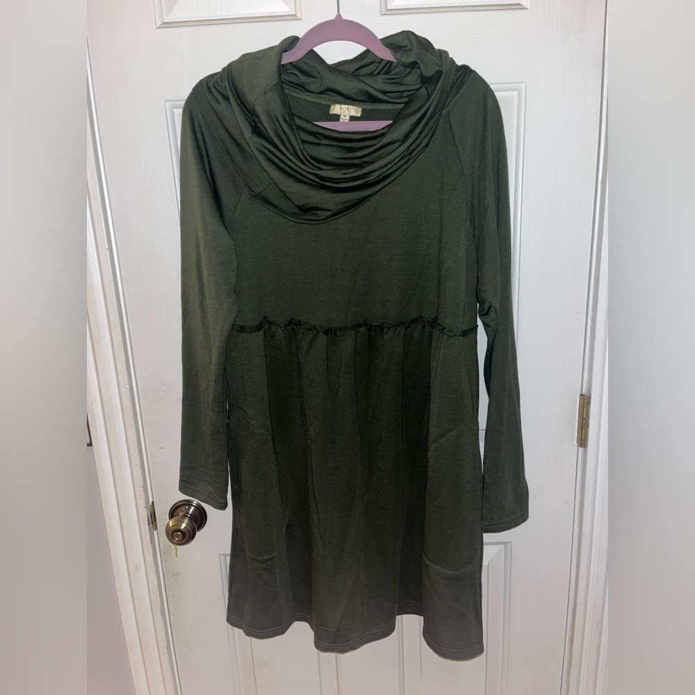 Kori America Army Green Turtle Neck Dress